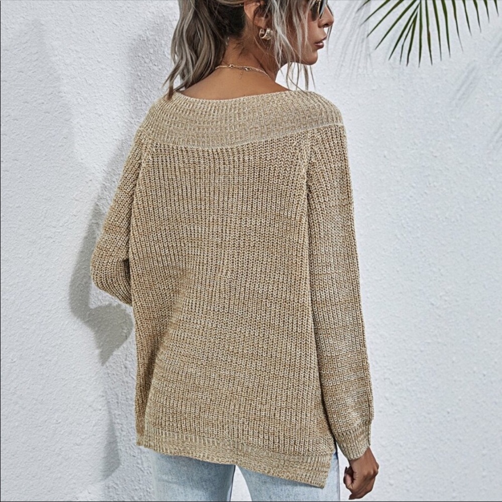 V Neck Sweater Top-khaki - Picture 2 of 16